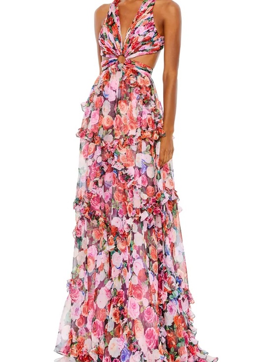 Mac Duggal Dresses & Skirts - Mac Duggal Pink Floral Cutout Maxi Dress